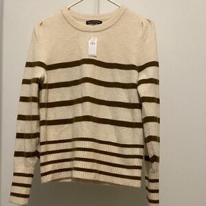 Banana Republic Beige and Brown Striped Crew Neck Sweater